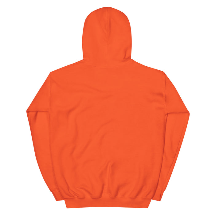 glitch energy ADHD orange hoodie back design digital chaos sweatshirt