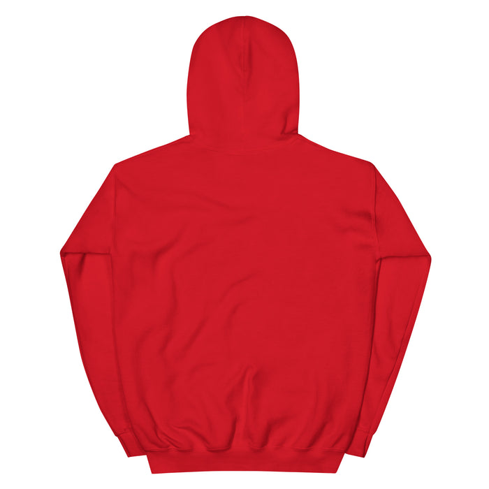 glitch energy ADHD red hoodie back design digital chaos sweatshirt